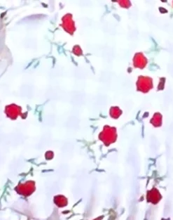 Motel Rocks Swimwear-Pami Bikini Top in Red Floral Beige Gingham with Ruffle RedFloralBeigeGinghamwithRuffle
