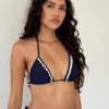 Motel Rocks Swimwear-Pami Broderie Trim Bikini Top in Midnight Blue midnightblue