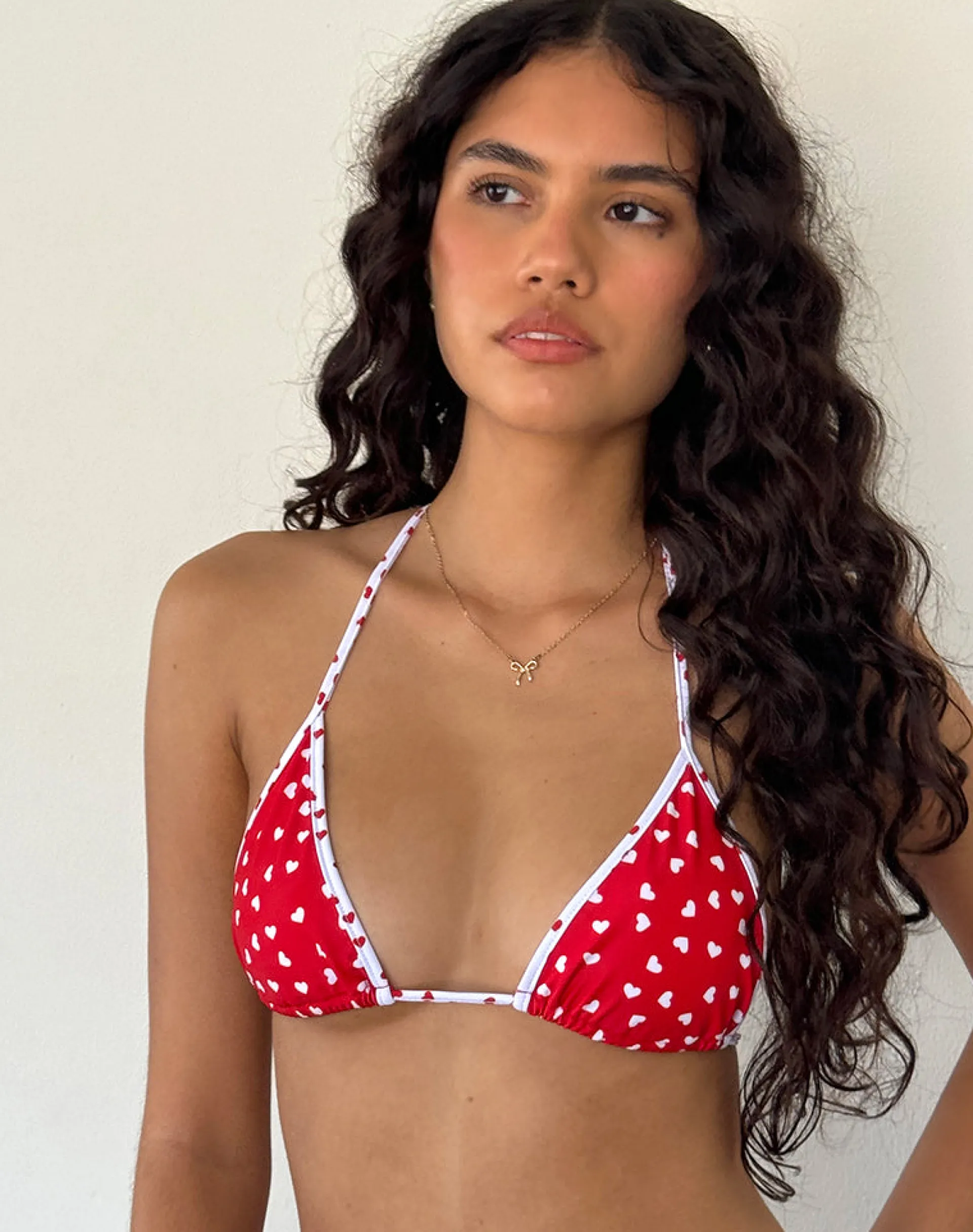 Motel Rocks Swimwear-Pami Contrast Bikini Top in Red with White Hearts RedwithWhiteHearts