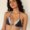 Motel Rocks Swimwear-Pami Ruffle Bikini Top in Black and Blue Polka BlackandBluePolka