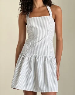 Motel Rocks Printed Dresses | Day Dresses-Panja Mini Dress in Small Stripe Vertical Grey
