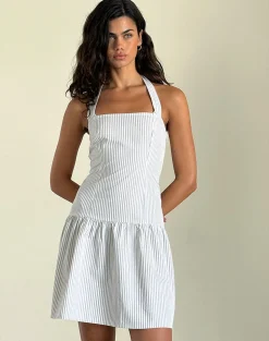 Motel Rocks Printed Dresses | Day Dresses-Panja Mini Dress in Small Stripe Vertical Grey
