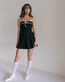 Motel Rocks Bandeau Dresses | Day Dresses-Panolia Bow Front Mini Dress in Tailoring Black
