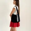 Motel Rocks Accessories-Pardi Canvas Bag in Black with White Stripe BlackwithWhiteStripe