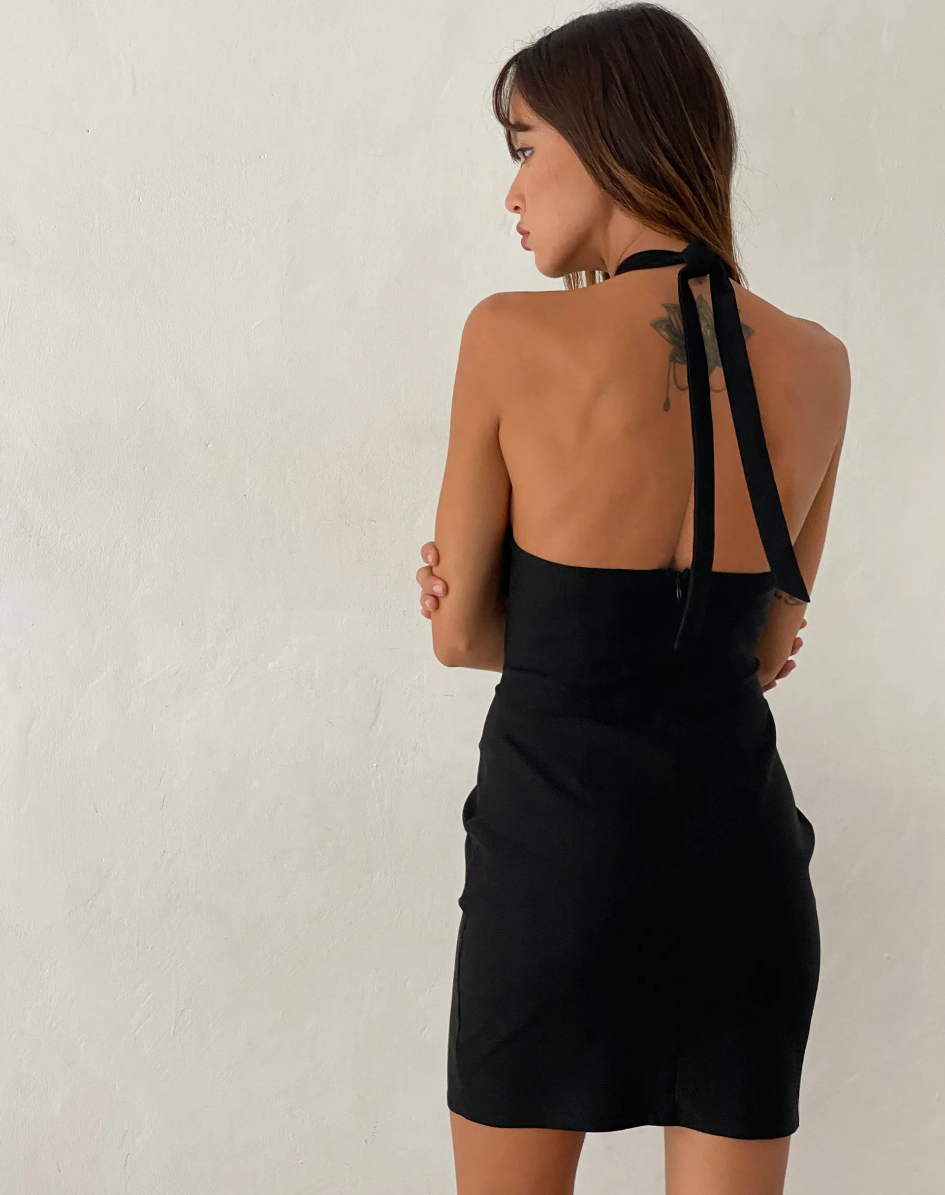 Motel Rocks Bodycon Dresses | Party Dresses-Parvat Bow Detail Halterneck Mini Dress