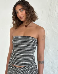 Motel Rocks Co-Ords | Basic Tops-Peggy Bandeau Top in Black and Brown Stripe BlackandBrownStripe