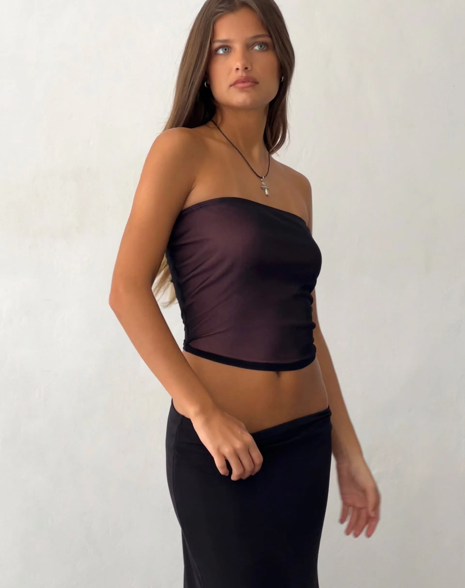 Motel Rocks Bandeau Tops-Peggy Bandeau Top in Black with Pink Lining blackwithpinklining