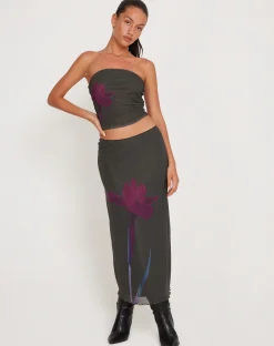 Motel Rocks Bandeau Tops | Printed Tops-Peggy Bandeau Top in Green with Purple Flower Print greenwithpurpleflowerprint