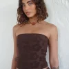 Motel Rocks Co-Ords | Basic Tops-Peggy Bandeau Top in Hibiscus Terry Brown HibiscusTerryBrown