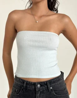 Motel Rocks Basics | Basic Tops-Peggy Bandeau Top in Pointelle Soft Blue PointelleSoftBlue