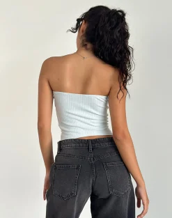 Motel Rocks Basics | Basic Tops-Peggy Bandeau Top in Pointelle Soft Blue PointelleSoftBlue