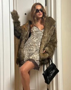 Motel Rocks Printed Dresses | Mini Dresses-Philena Mini Slip Dress in Wild Leopard