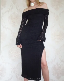 Motel Rocks Bodycon Dresses | Long Sleeve Dresses-Philippa Maxi Dress in Black Regal Lace