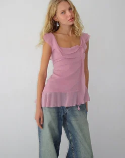 Motel Rocks Going Out Tops-Piro Ruffle Longline Top in Light Plum lightplum