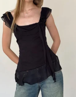 Motel Rocks Going Out Tops-Piro Top in Chiffon Black ChiffonBlack