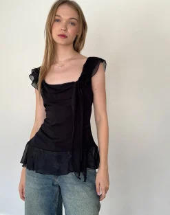 Motel Rocks Going Out Tops-Piro Top in Chiffon Black ChiffonBlack