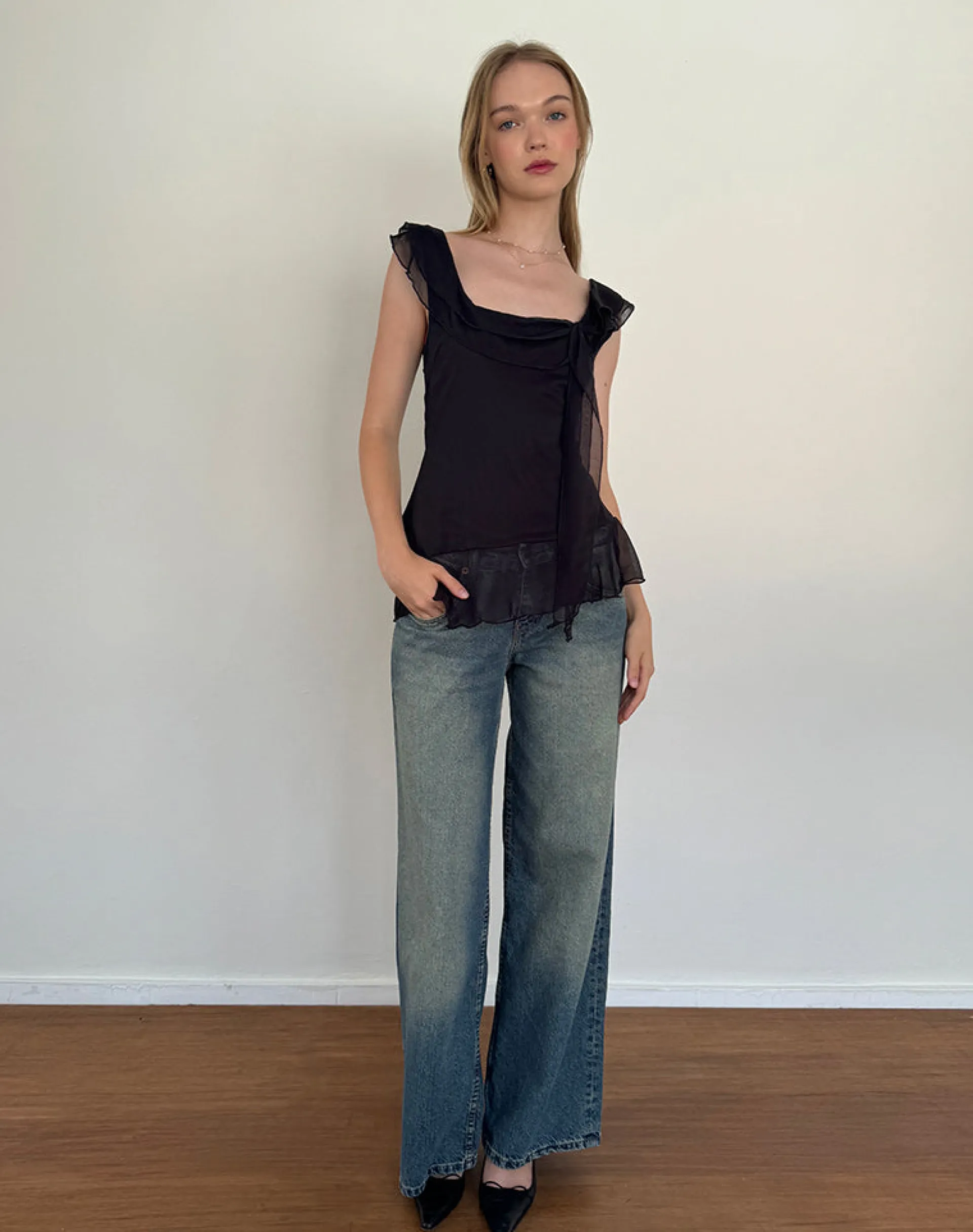 Motel Rocks Going Out Tops-Piro Top in Chiffon Black ChiffonBlack
