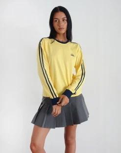Motel Rocks Basic Tops | Long Sleeve Tops-Prata Long Sleeve Top in Lemonade with Navy Binding LemonadewithNavyBinding
