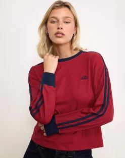 Motel Rocks Basic Tops | Long Sleeve Tops-Prata Long Sleeve Top in Adrenaline Red with Navy Binding adrenalineredwithnavybinding