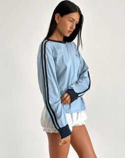 Motel Rocks Basic Tops | Long Sleeve Tops-Prata Long Sleeve Top in Nantucket Blue with Navy Binding NantucketBluewithNavyBinding