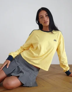 Motel Rocks Basic Tops | Long Sleeve Tops-Prata Long Sleeve Top in Lemonade with Navy Binding LemonadewithNavyBinding