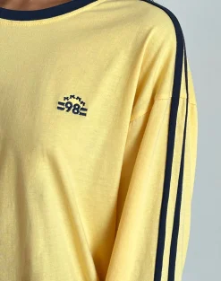 Motel Rocks Basic Tops | Long Sleeve Tops-Prata Long Sleeve Top in Lemonade with Navy Binding LemonadewithNavyBinding
