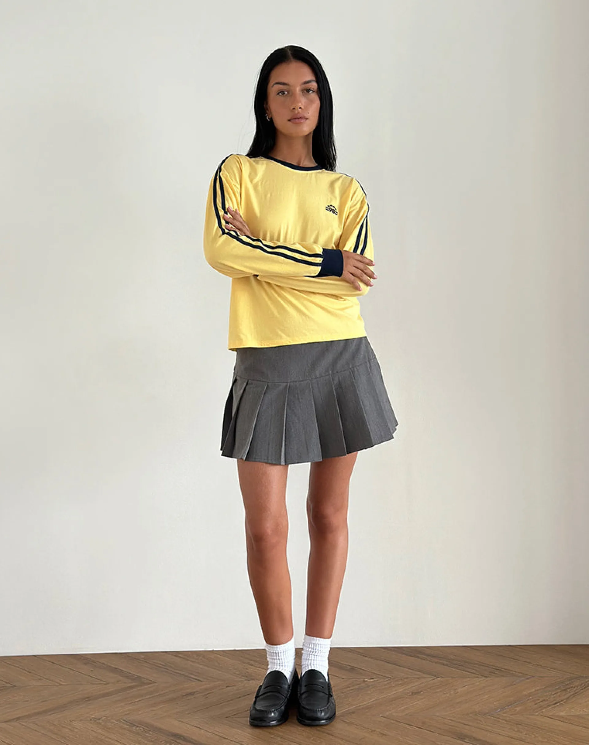 Motel Rocks Basic Tops | Long Sleeve Tops-Prata Long Sleeve Top in Lemonade with Navy Binding LemonadewithNavyBinding
