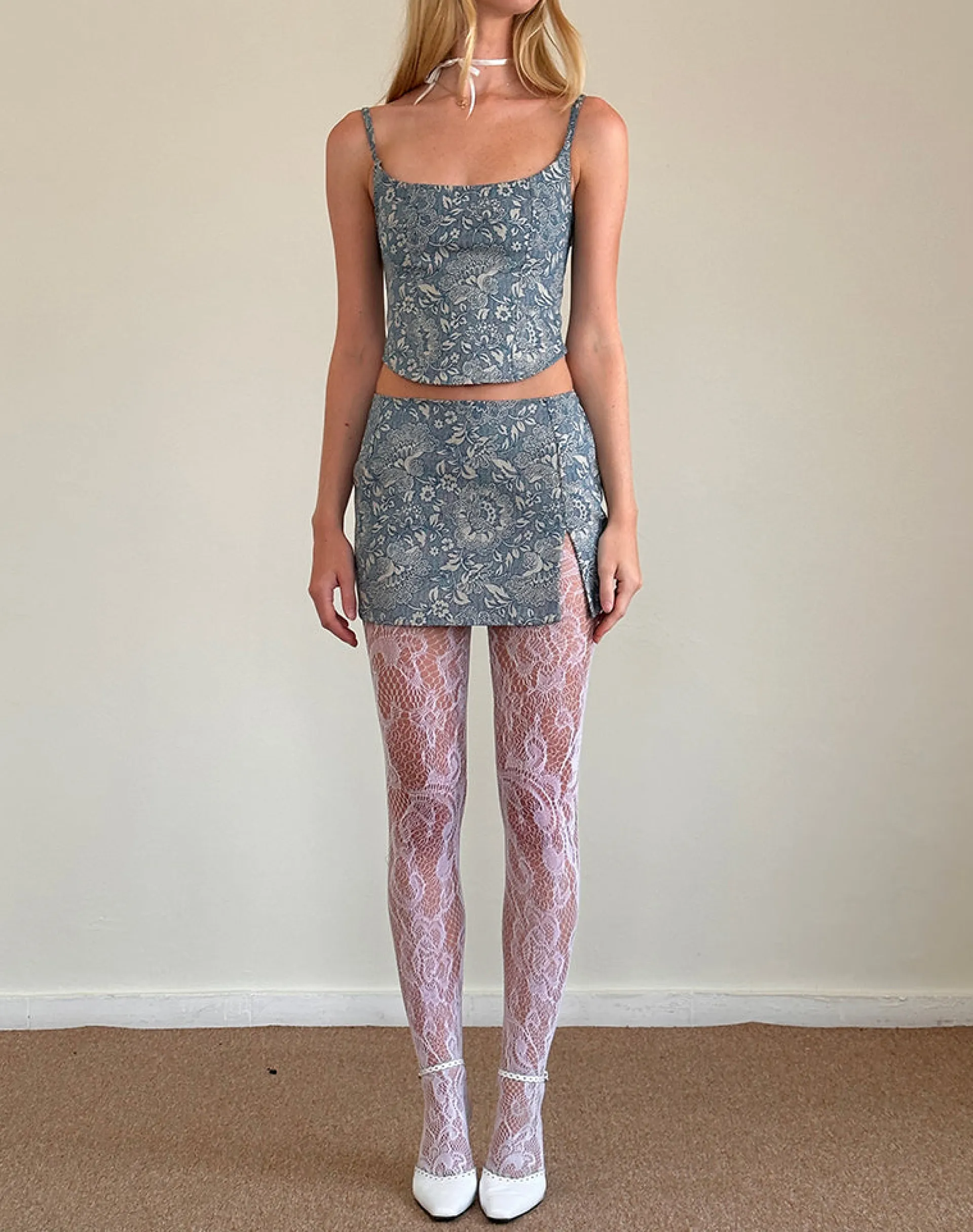 Motel Rocks Co-Ords | Printed Skirts-Pravara Mini Skirt in Blue Ornate Print
