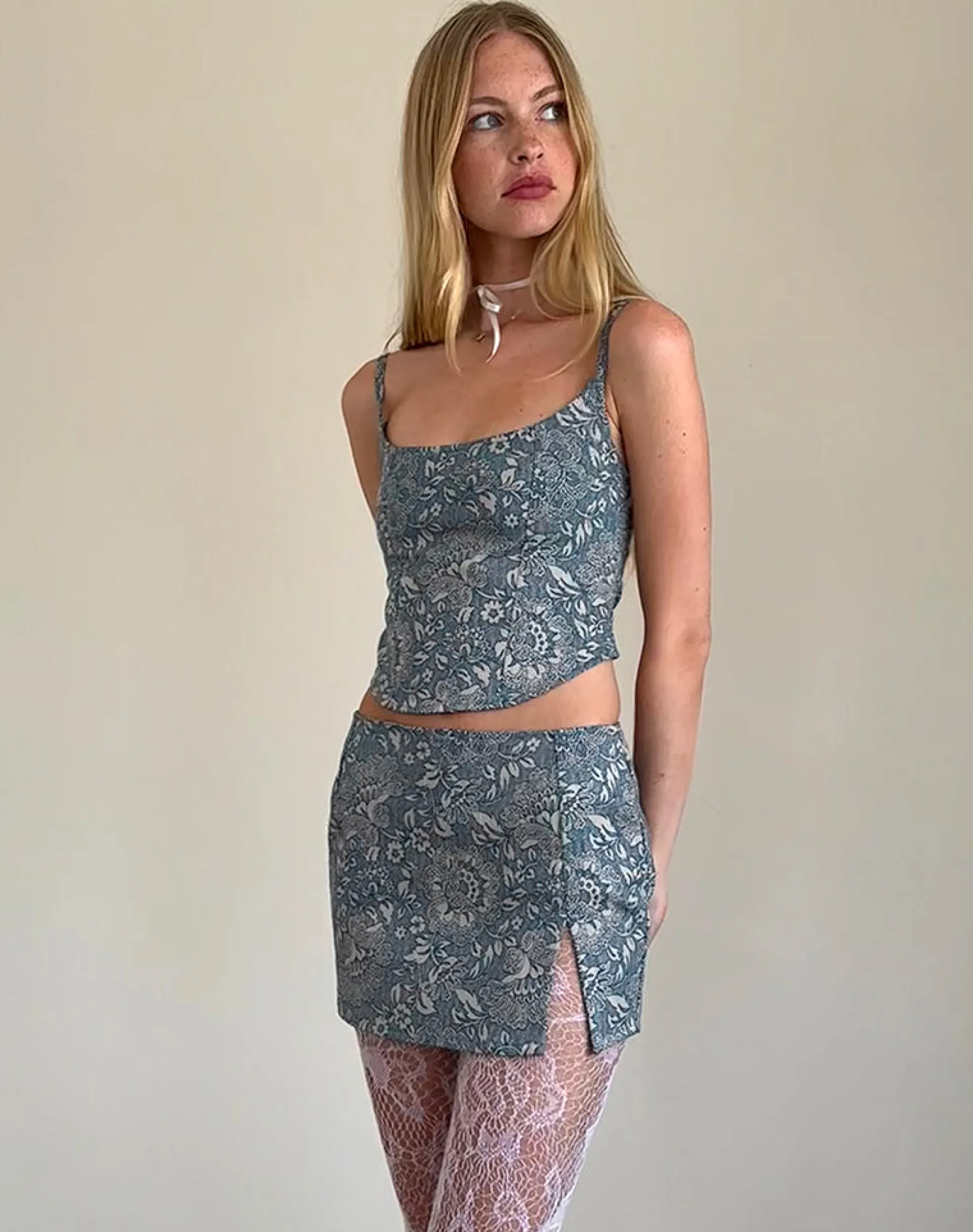 Motel Rocks Co-Ords | Printed Skirts-Pravara Mini Skirt in Blue Ornate Print
