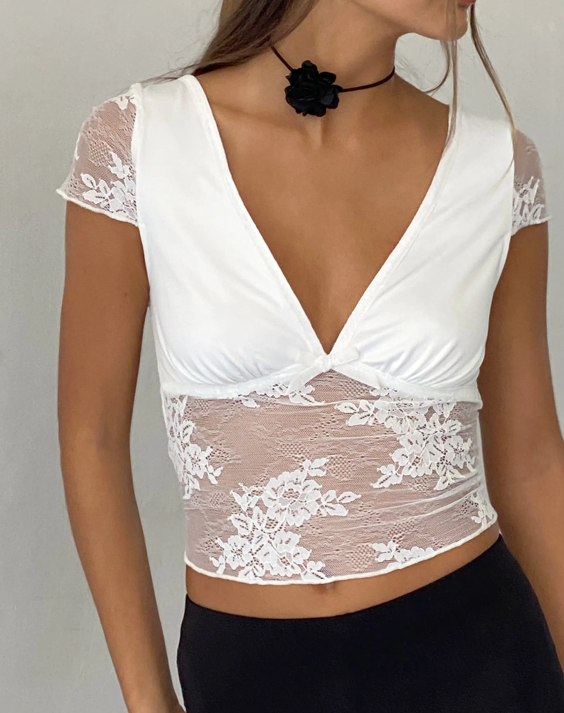 Motel Rocks Lace Tops-Prili Plunge Top in Lace Ivory LaceIvory
