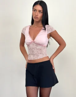 Motel Rocks Lace Tops | Going Out Tops-Prili Plunge Top in Lace Pink Lotus LacePinkLotus