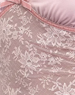 Motel Rocks Lace Tops | Going Out Tops-Prili Plunge Top in Lace Pink Lotus LacePinkLotus