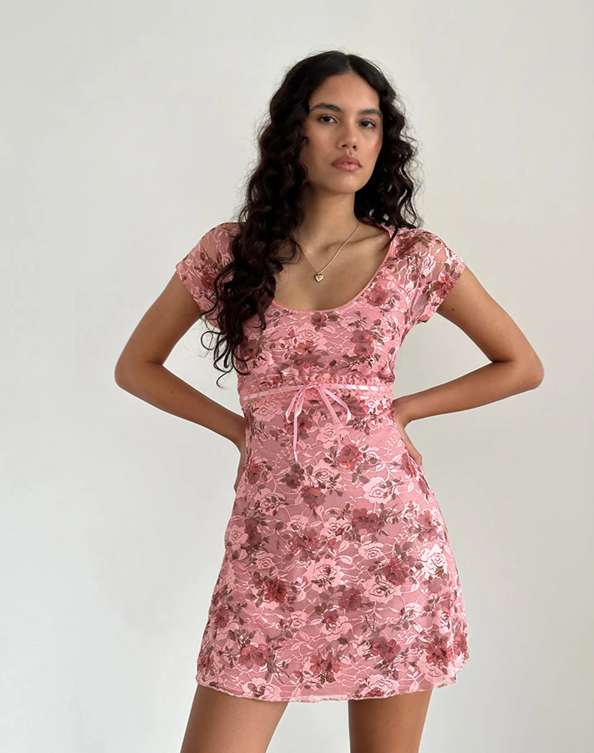 Motel Rocks Printed Dresses | Day Dresses-Prinsa Dress in Pink Lace Floral Bloom PinkLaceFloralBloom