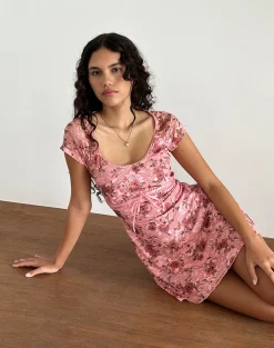Motel Rocks Printed Dresses | Day Dresses-Prinsa Dress in Pink Lace Floral Bloom PinkLaceFloralBloom