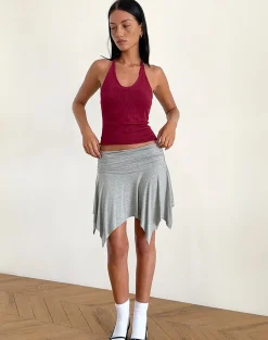 Motel Rocks Halterneck Tops | Going Out Tops-Priscilla Halter Top in Sheer Knit Red SheerKnitRed