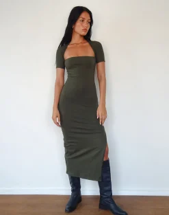 Motel Rocks Basics | Day Dresses-Quala Midi Dress in Olive