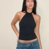 Motel Rocks Basic Tops | Halterneck Tops-Raceline Halterneck Top in Rayon Jersey Black RayonJerseyBlack