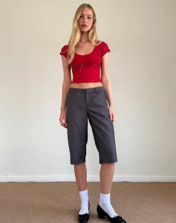 Motel Rocks Printed Tops | Going Out Tops-Rada Top in Red Heart Flocked Mesh RedHeartFlockedMesh