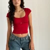 Motel Rocks Basics | Basic Tops-Rada Top in Rib Adrenaline Red RibAdrenalineRed