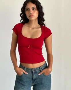 Motel Rocks Basics | Basic Tops-Rada Top in Rib Adrenaline Red RibAdrenalineRed