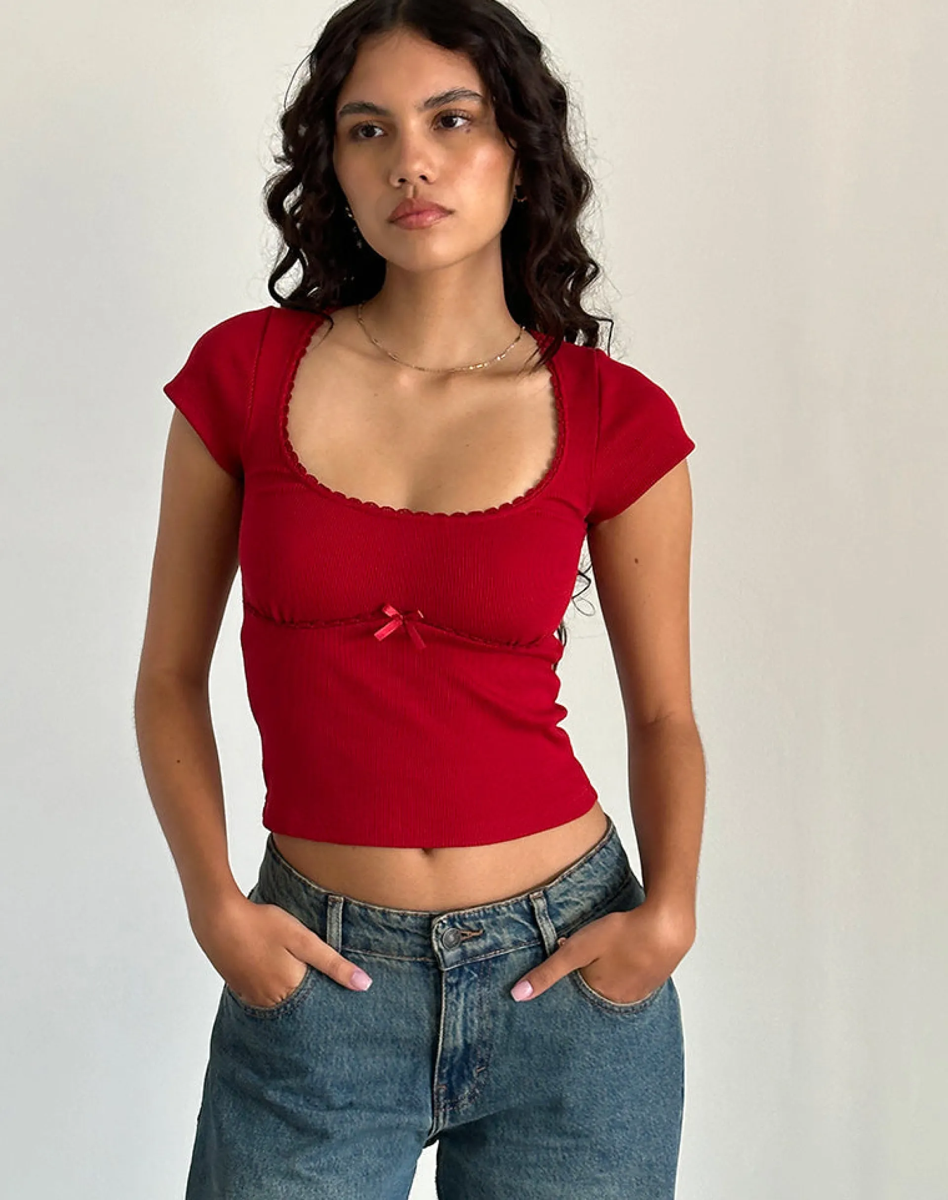 Motel Rocks Basics | Basic Tops-Rada Top in Rib Adrenaline Red RibAdrenalineRed
