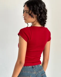 Motel Rocks Basics | Basic Tops-Rada Top in Rib Adrenaline Red RibAdrenalineRed