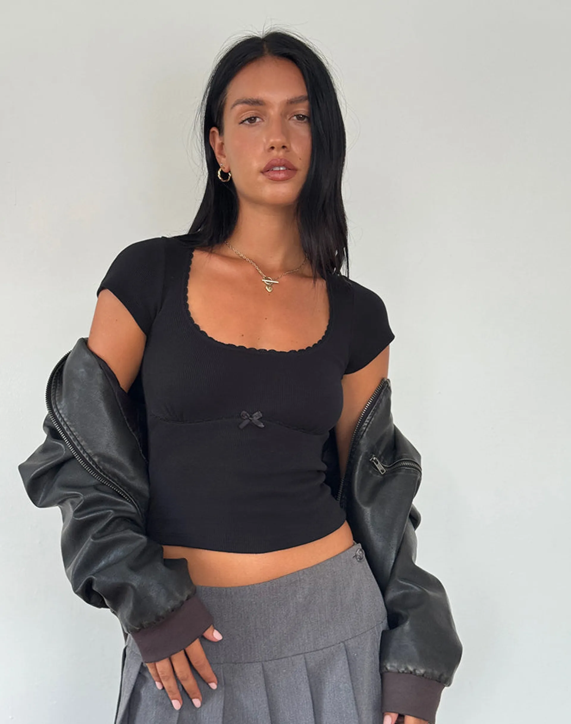 Motel Rocks Basics | Basic Tops-Rada Top in Rib Black RibBlack