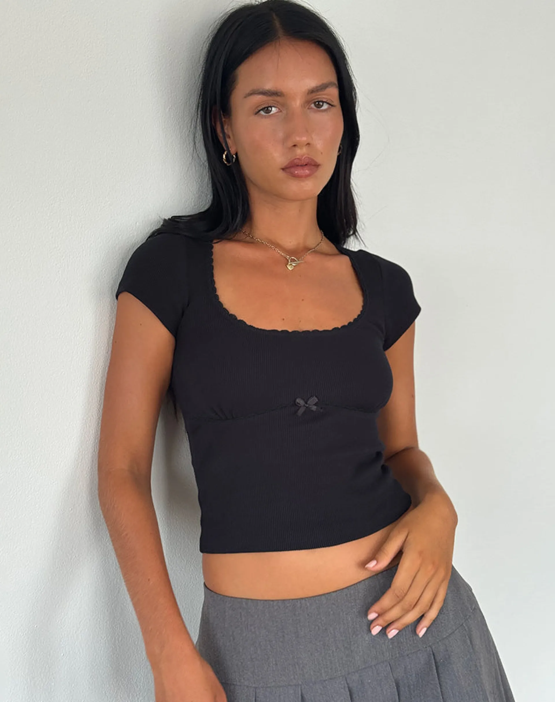 Motel Rocks Basics | Basic Tops-Rada Top in Rib Black RibBlack