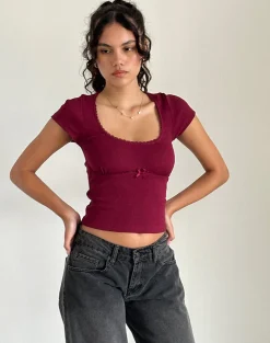 Motel Rocks Basic Tops-Rada Top in Rib Burgundy RibBurgundy