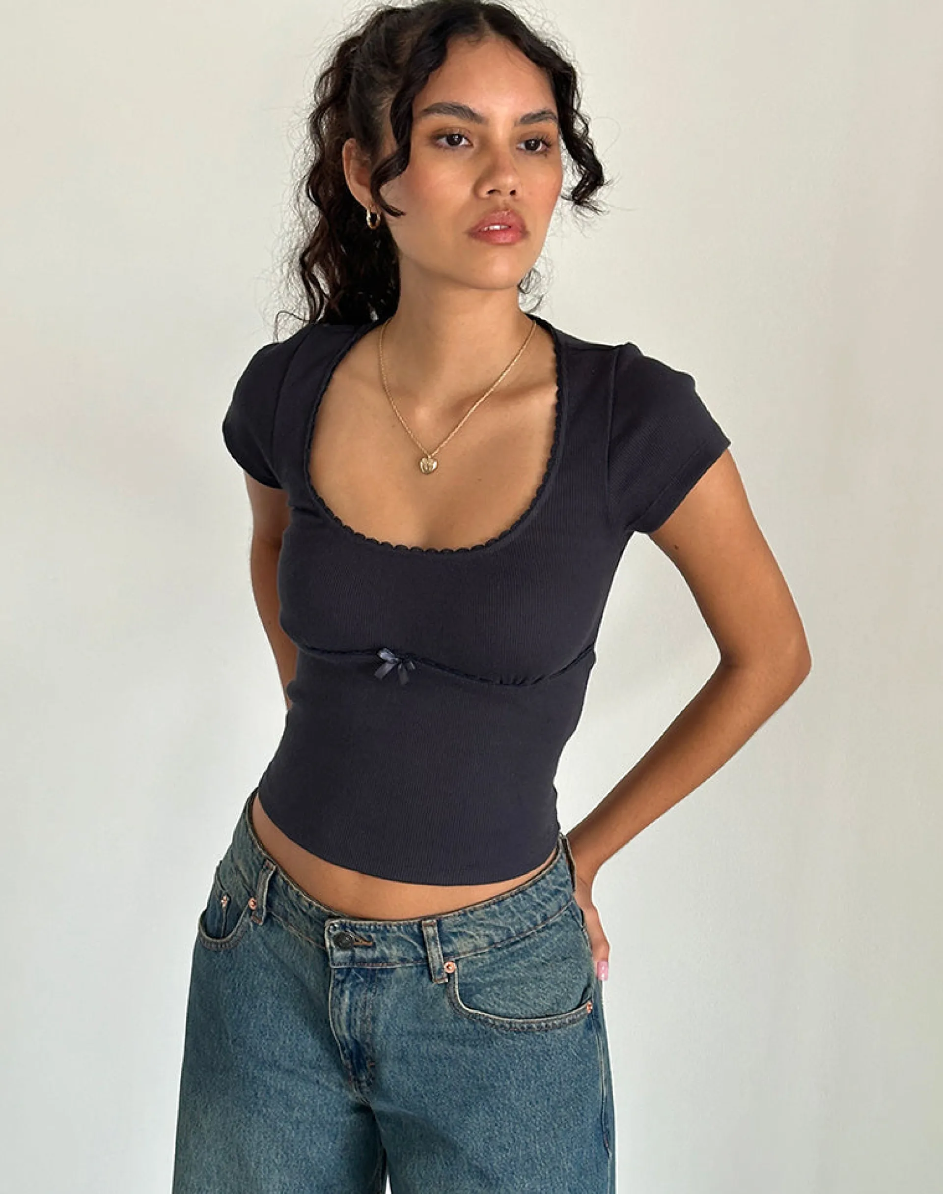 Motel Rocks Basics | Basic Tops-Rada Top in Rib Ocean Storm RibOceanStorm