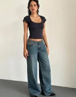 Motel Rocks Basics | Basic Tops-Rada Top in Rib Ocean Storm RibOceanStorm