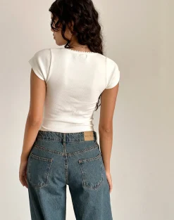 Motel Rocks Basics | Basic Tops-Rada Top in Rib Off White RibOffWhite
