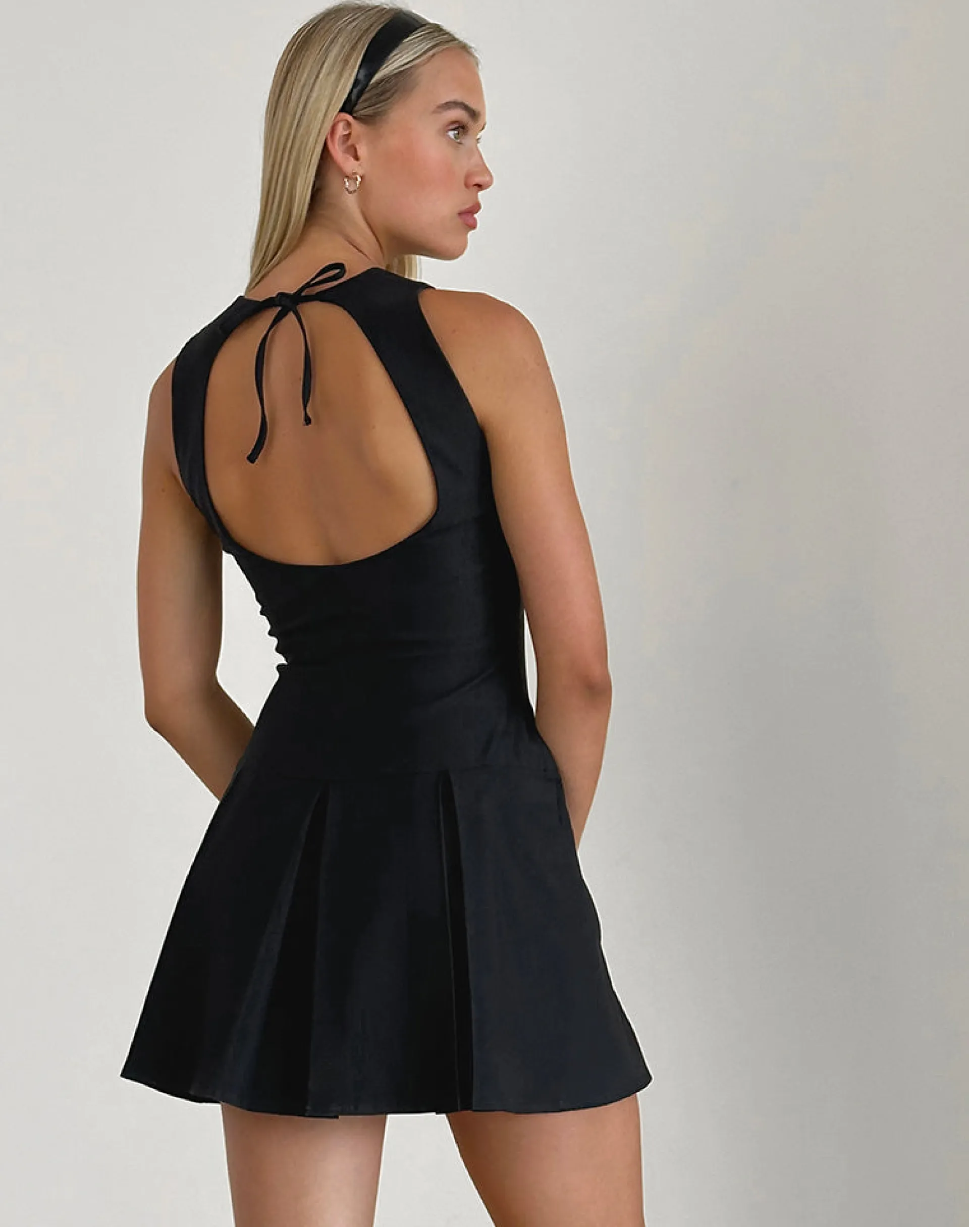 Motel Rocks Tailoring | Little Black Dresses-Radeta Mini Dress in Black with Ivory Bows