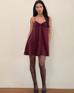 Motel Rocks Mini Dresses-Rafaila Mini Slip Dress in Satin Burgundy